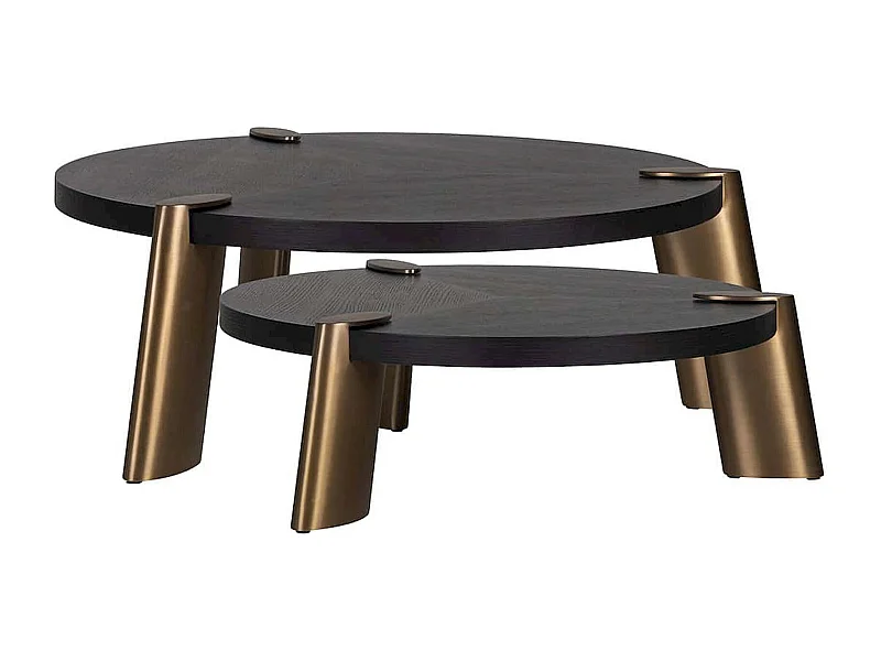 Table basse design ronde effet chêne et acier noir charbon