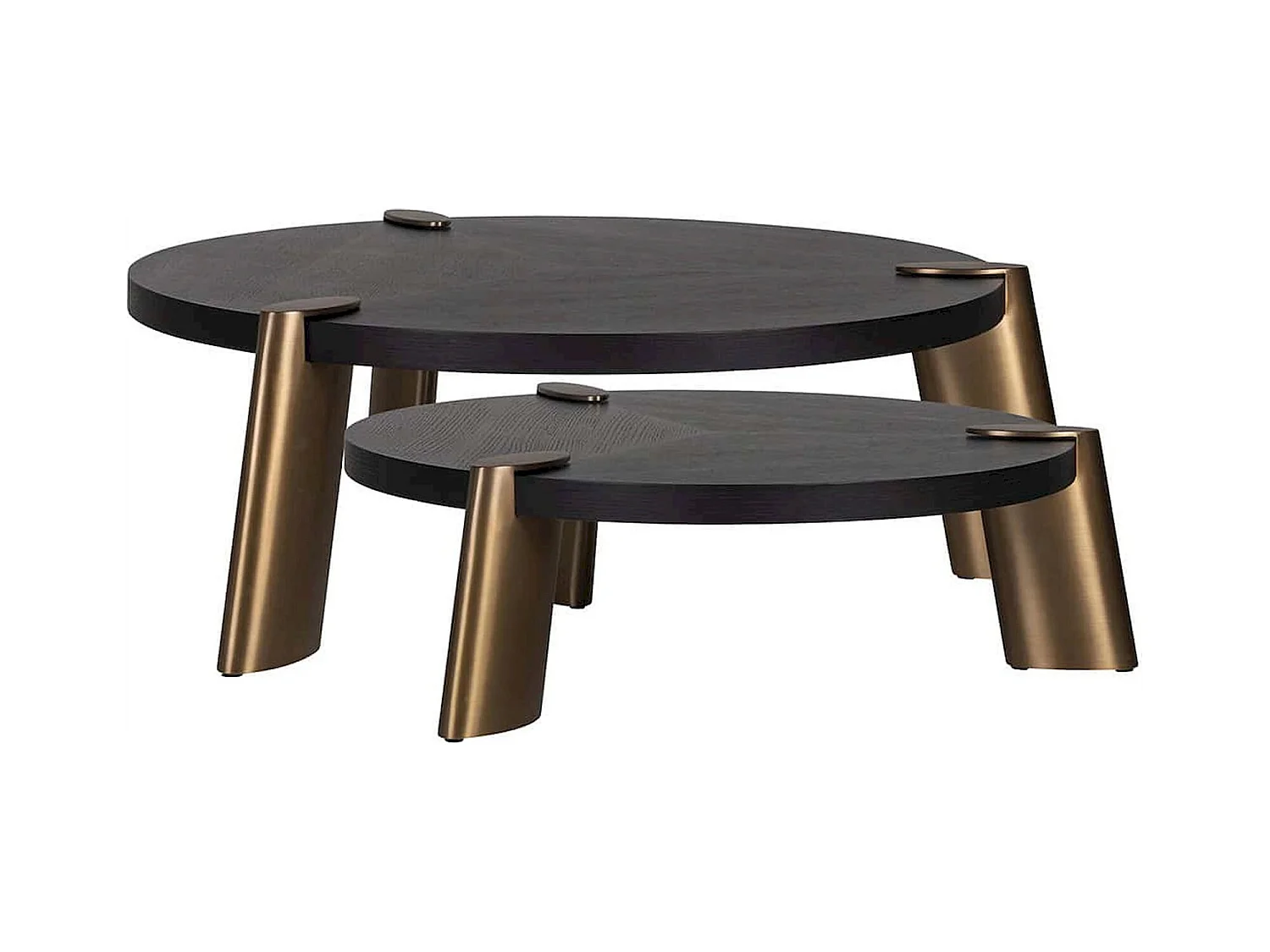 Table basse design ronde effet chêne et acier noir charbon
