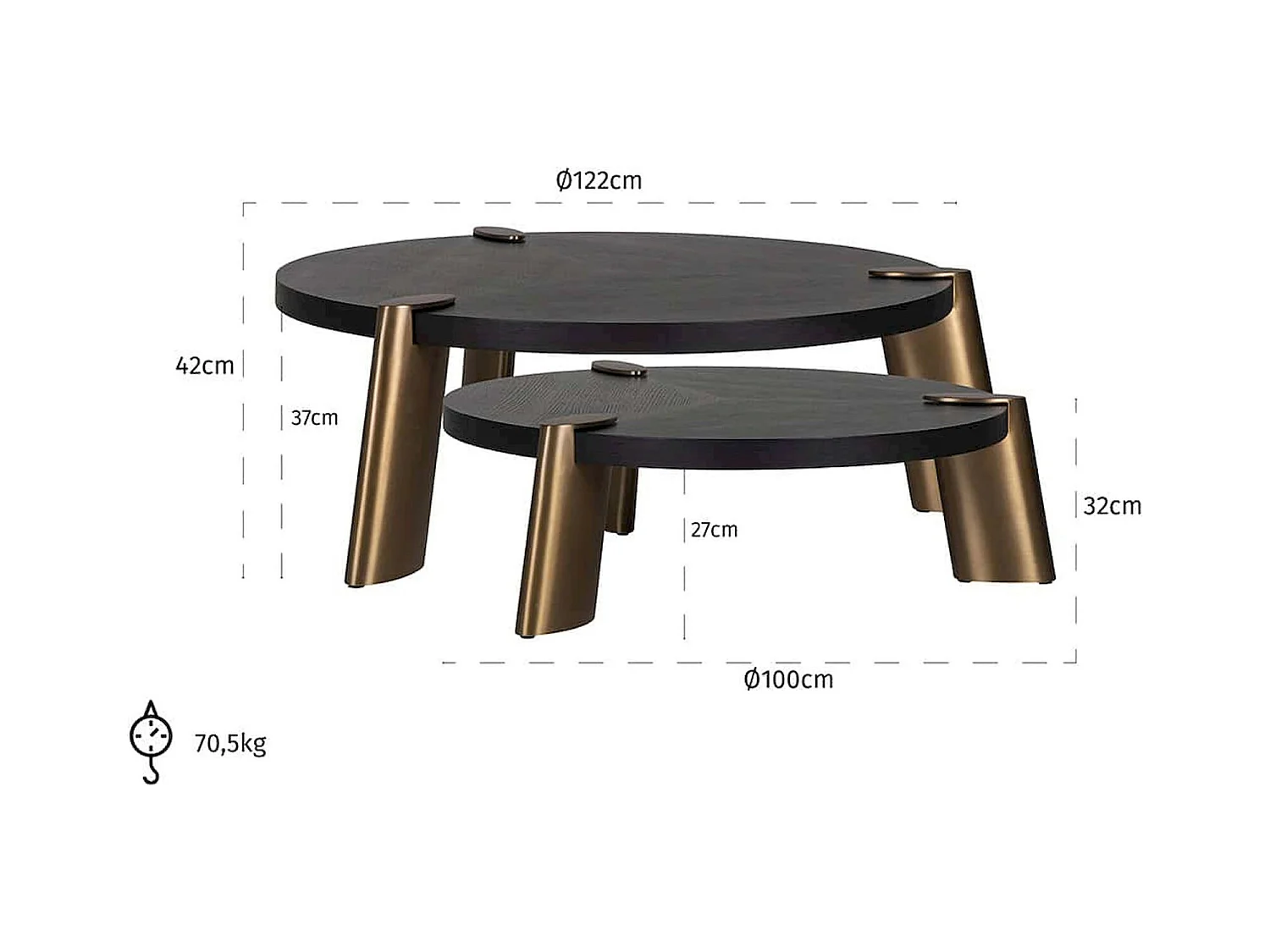 Table basse design ronde effet chêne et acier noir charbon