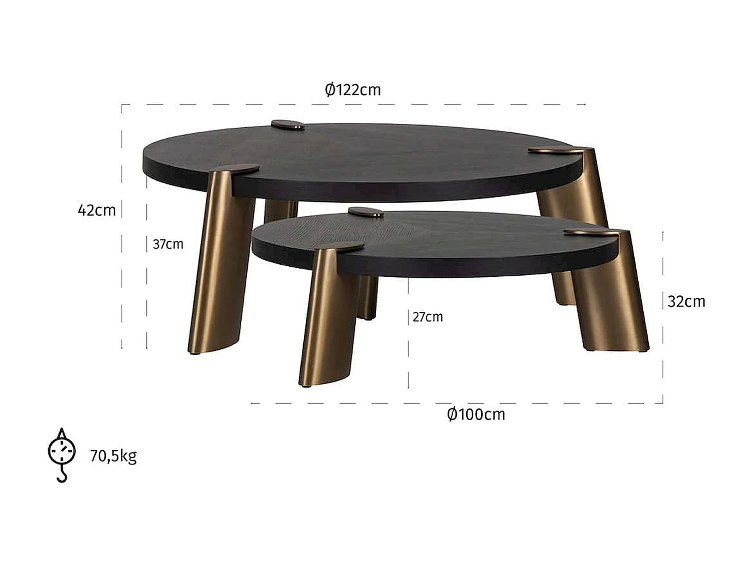 Table basse design ronde effet chêne et acier noir charbon