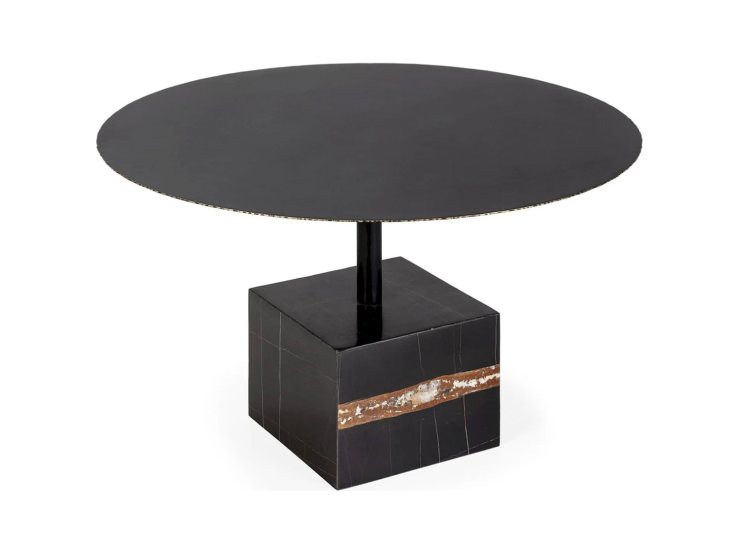 table à café élégante en métal noir et marbre doré raffiné