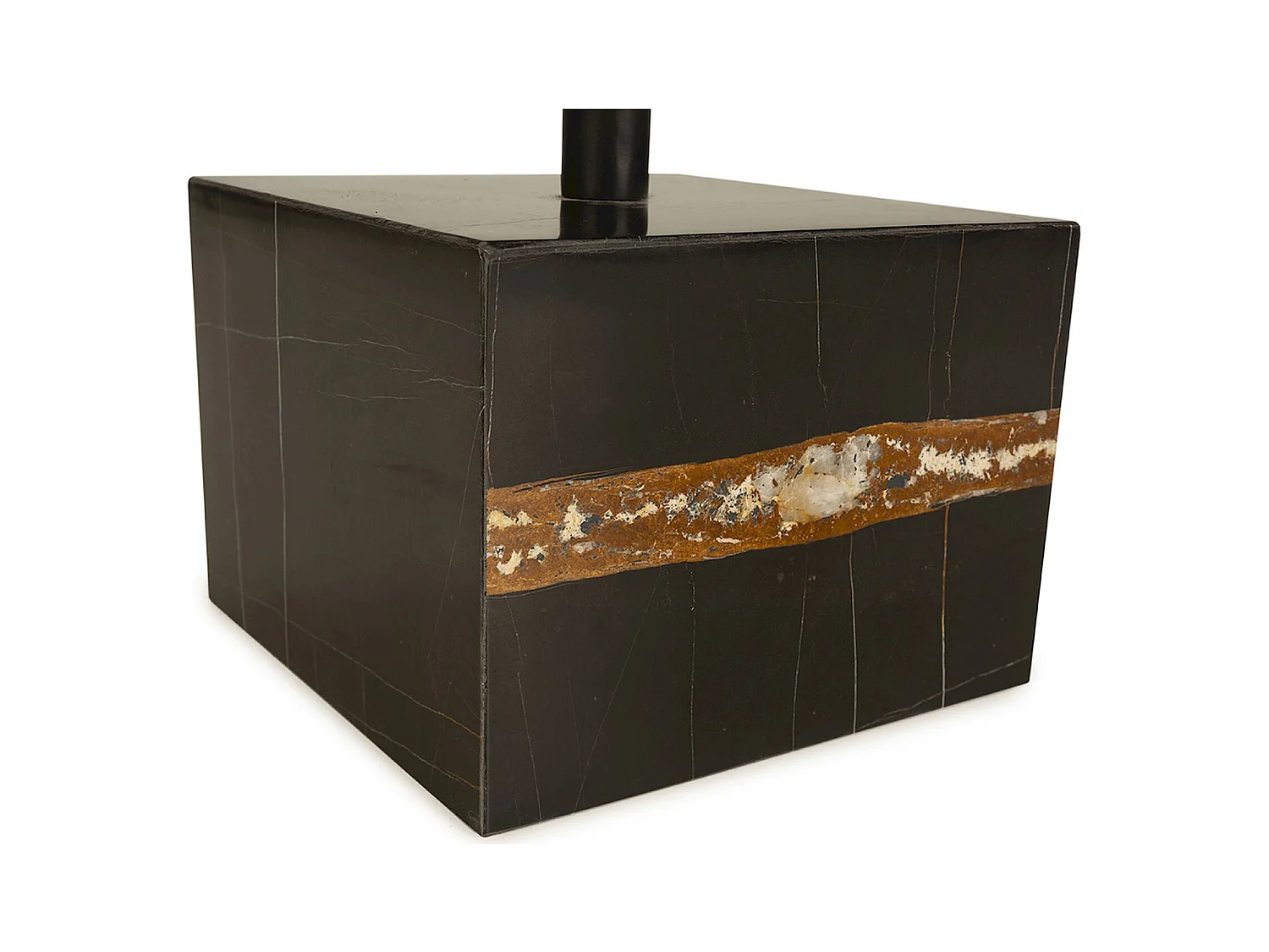 table à café élégante en métal noir et marbre doré raffiné