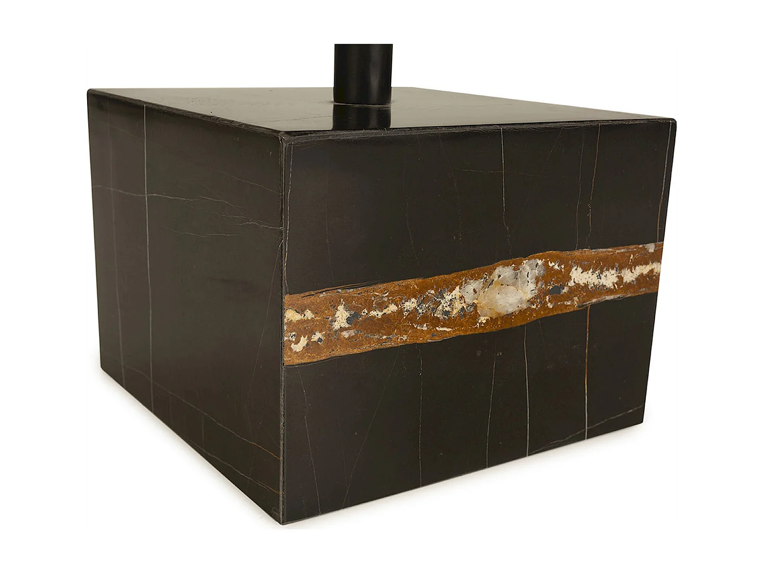 table à café élégante en métal noir et marbre doré raffiné