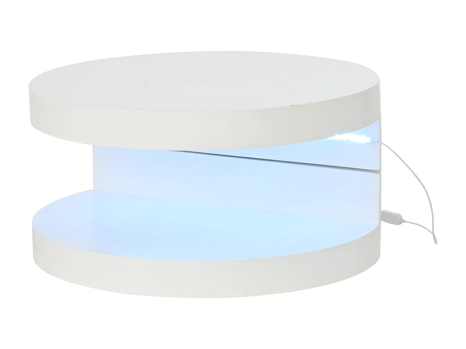 Drehbarer Zylinder-Couchtisch 70×70×35,5 cm - 360° drehbarer Tischplateau - mit LED-Beleuchtung - weiß