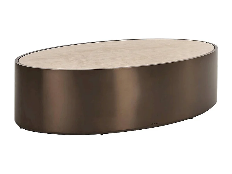 table basse ovale bronze effet marbre ambiance contemporaine