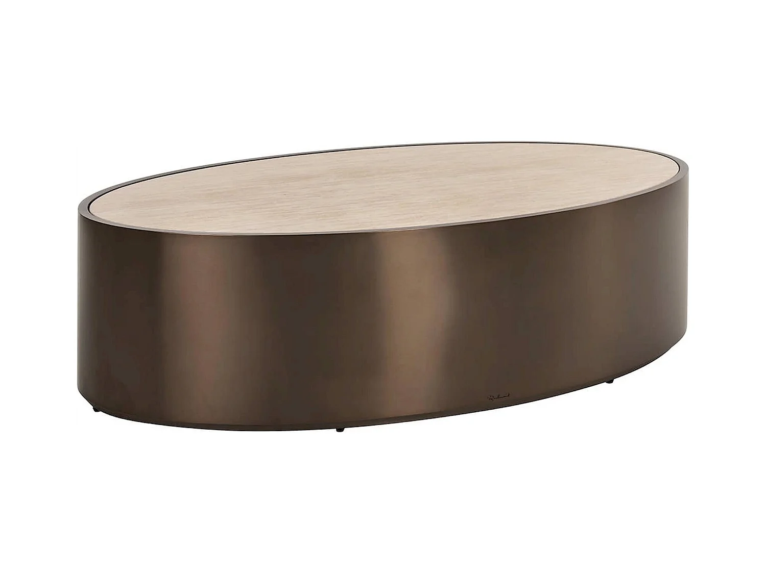 table basse ovale bronze effet marbre ambiance contemporaine
