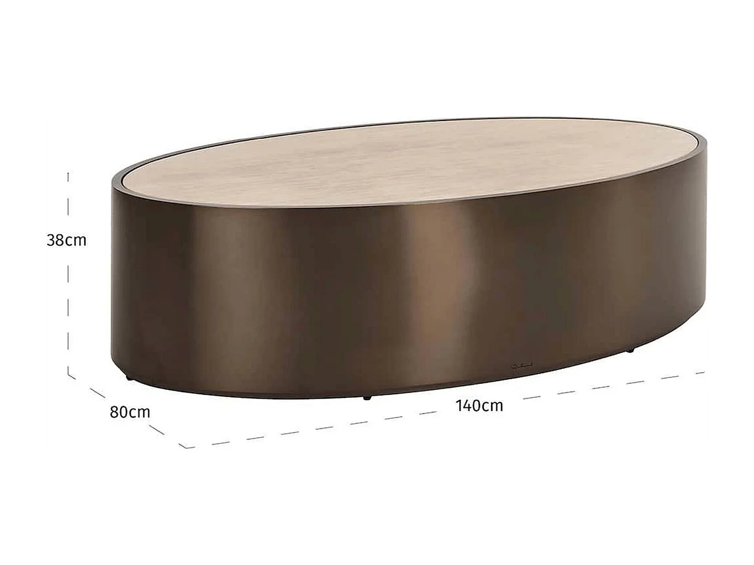 table basse ovale bronze effet marbre ambiance contemporaine