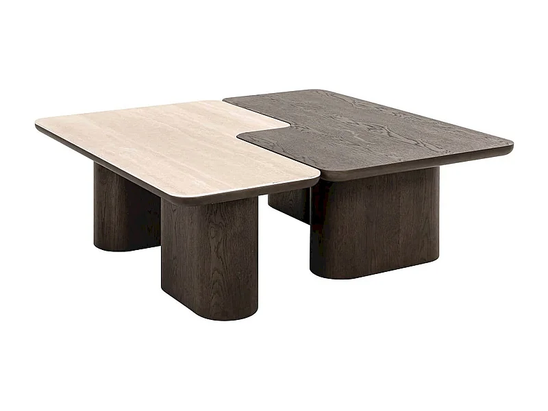 table basse design marron effet bois et travertin contemporain