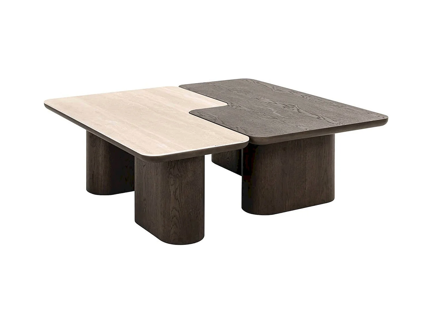 table basse design marron effet bois et travertin contemporain