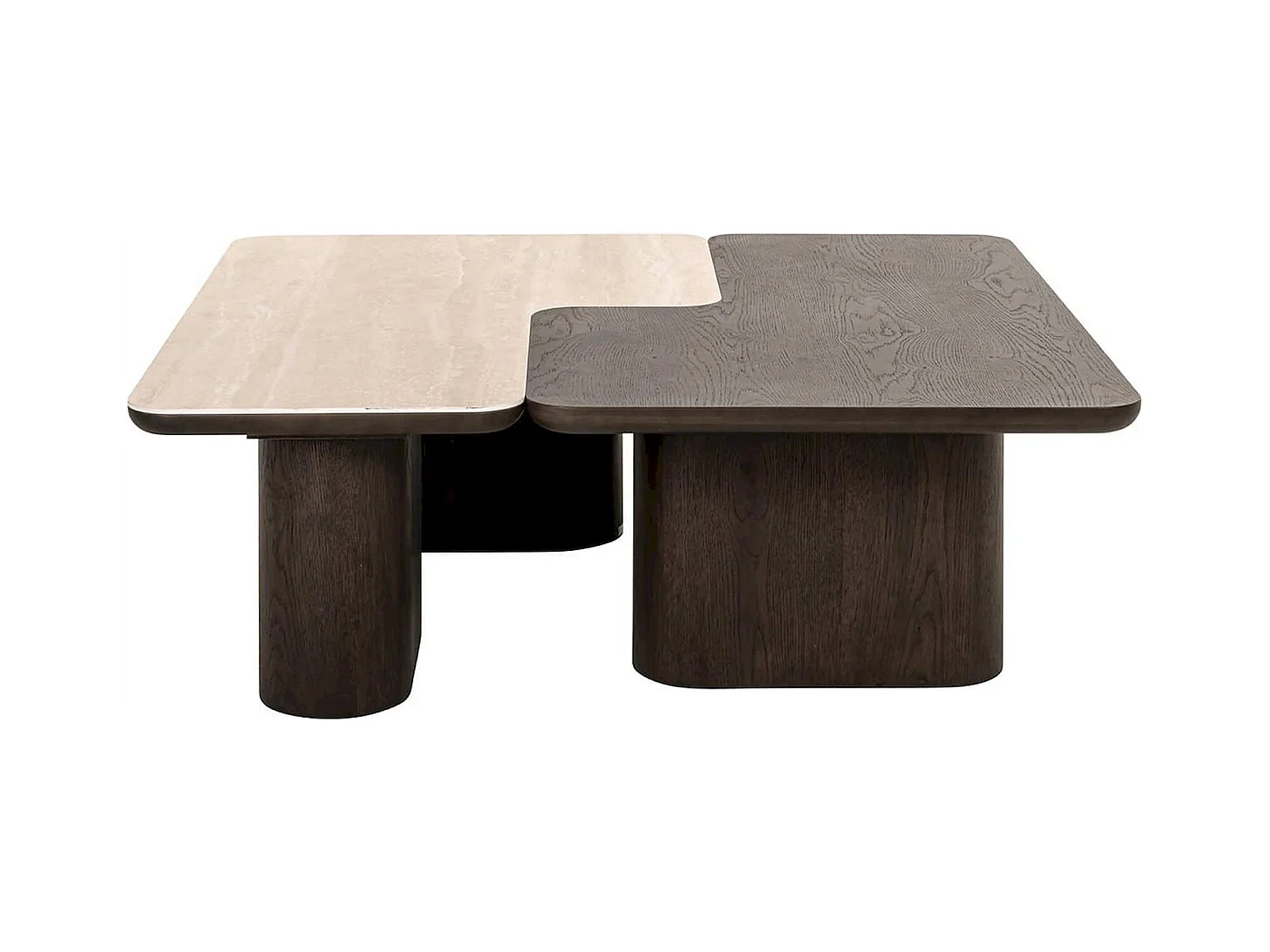 table basse design marron effet bois et travertin contemporain