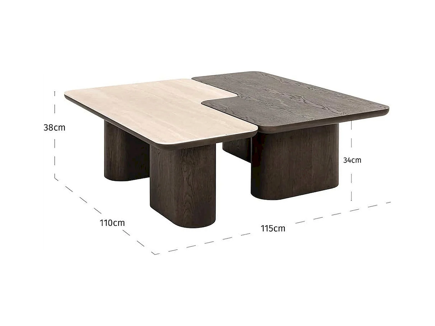 table basse design marron effet bois et travertin contemporain