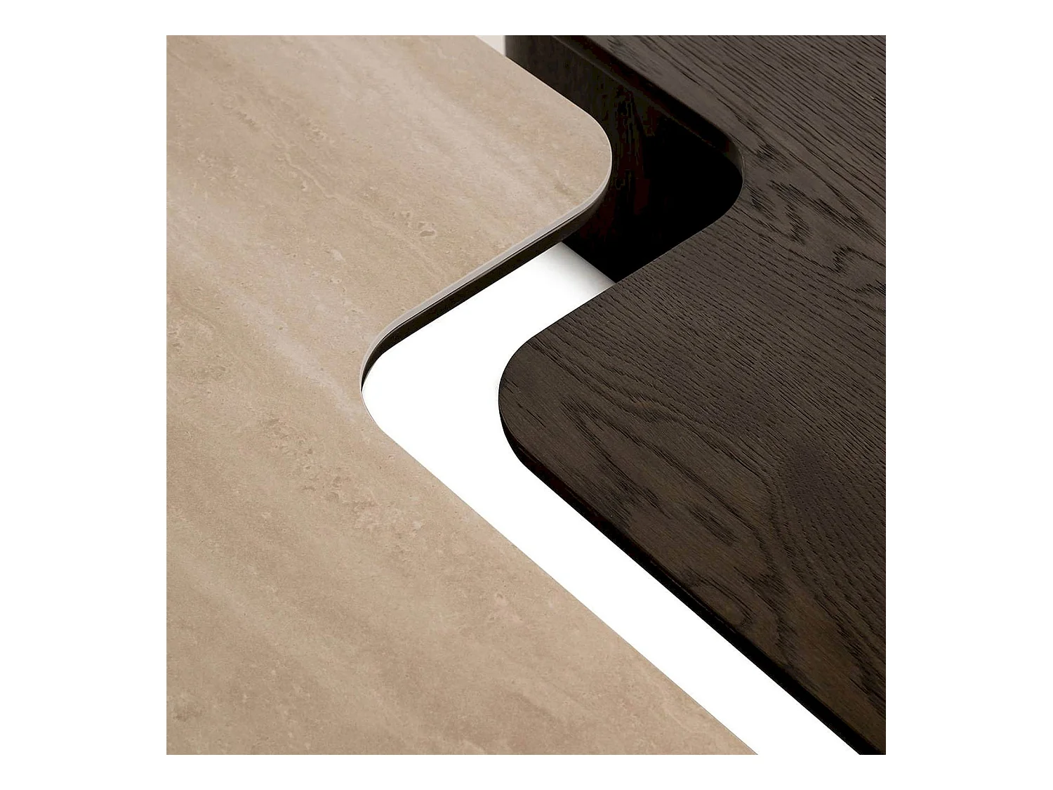 table basse design marron effet bois et travertin contemporain