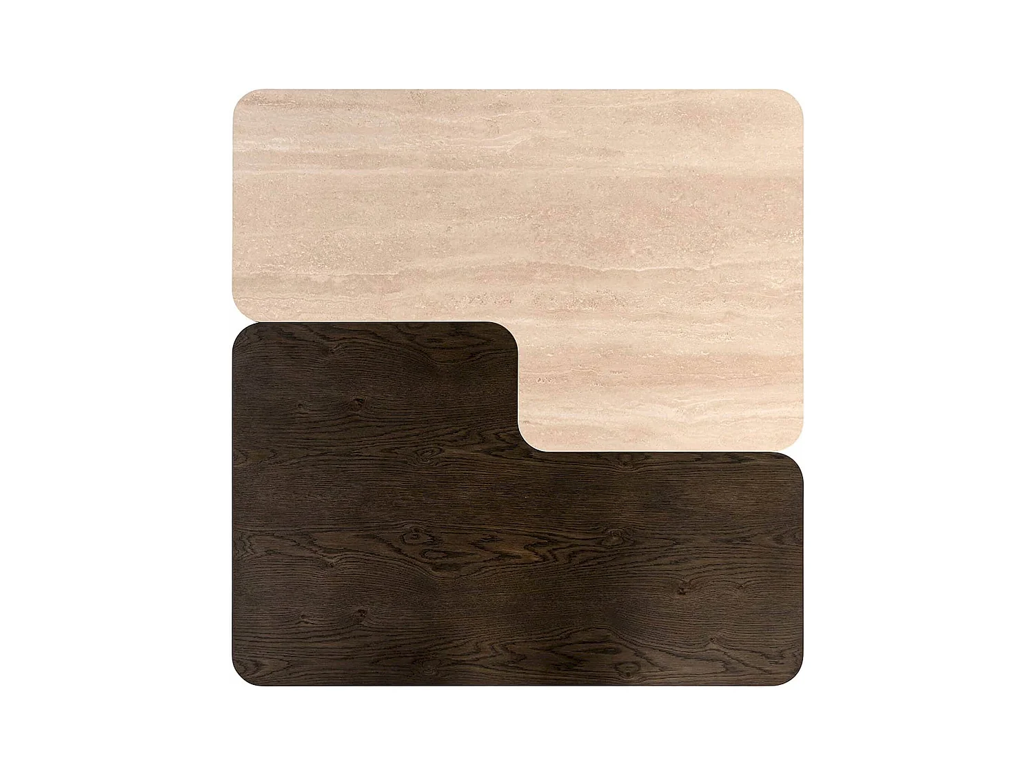 table basse design marron effet bois et travertin contemporain