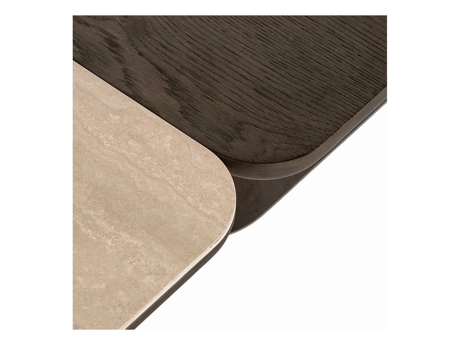 table basse design marron effet bois et travertin contemporain