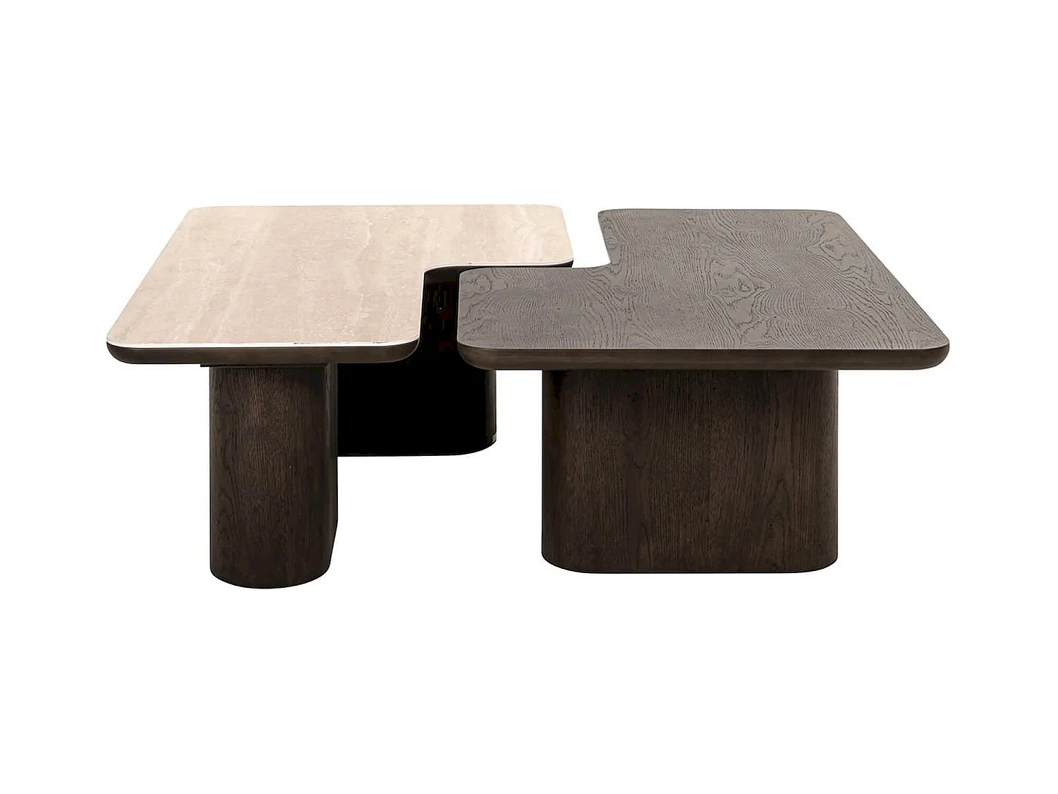 table basse design marron effet bois et travertin contemporain