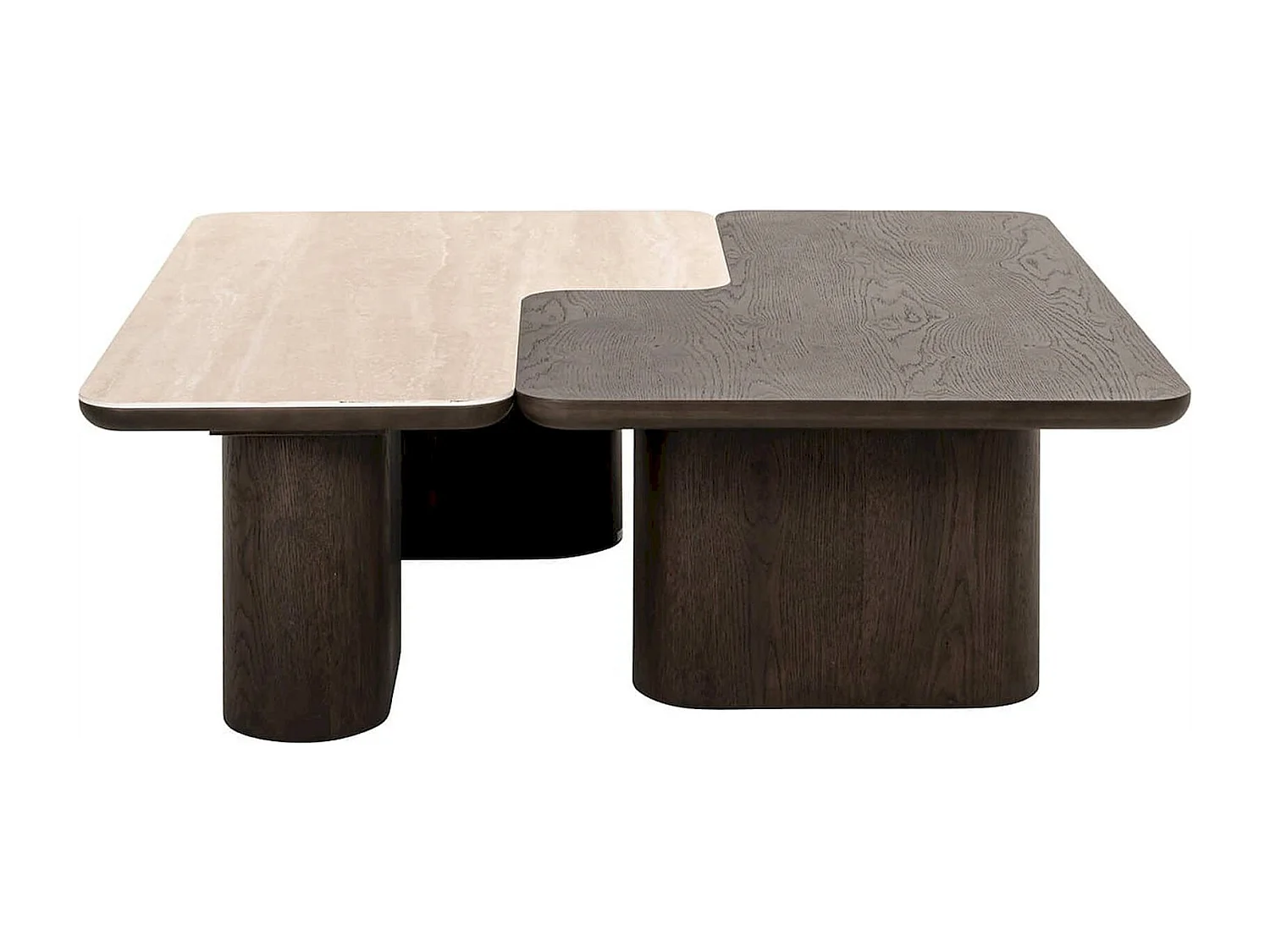 table basse design marron effet bois et travertin contemporain