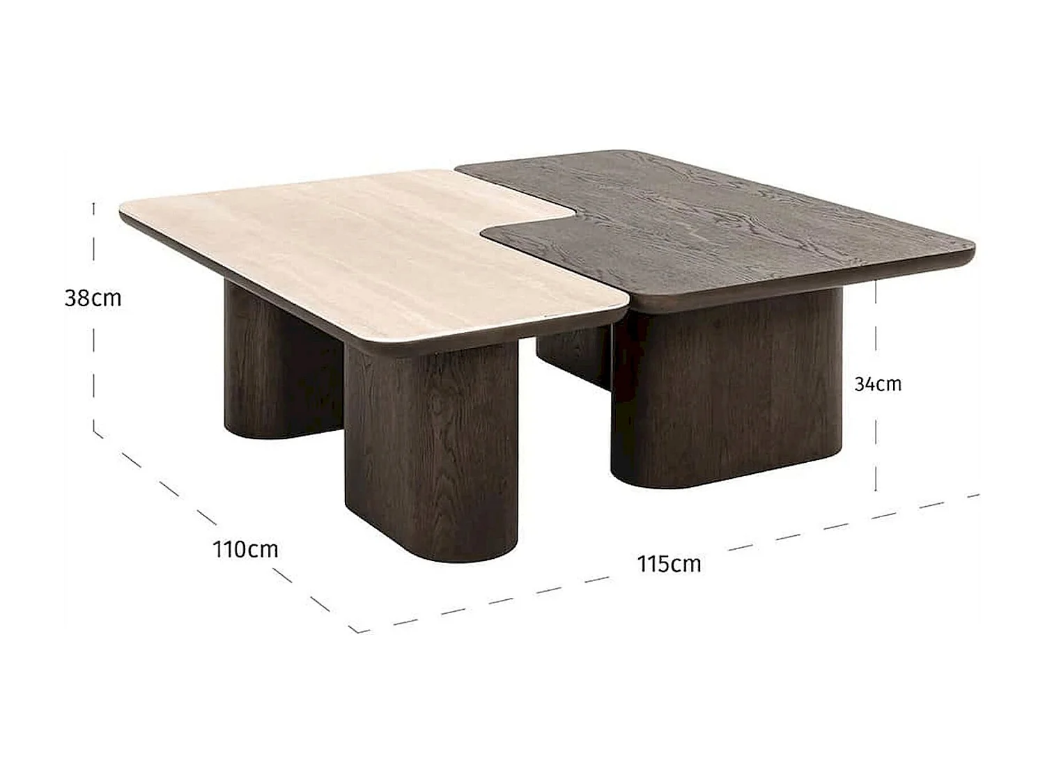 table basse design marron effet bois et travertin contemporain