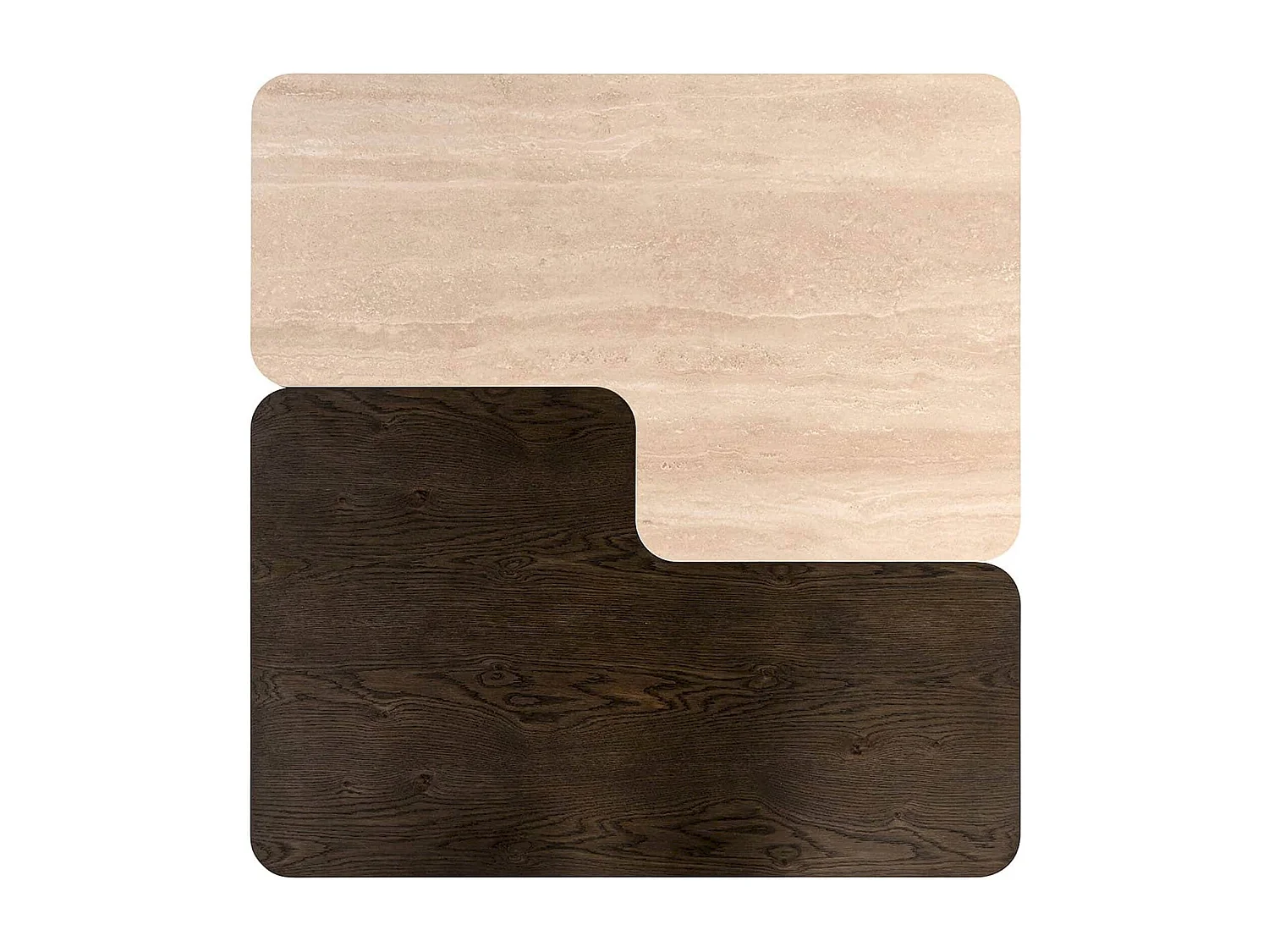 table basse design marron effet bois et travertin contemporain