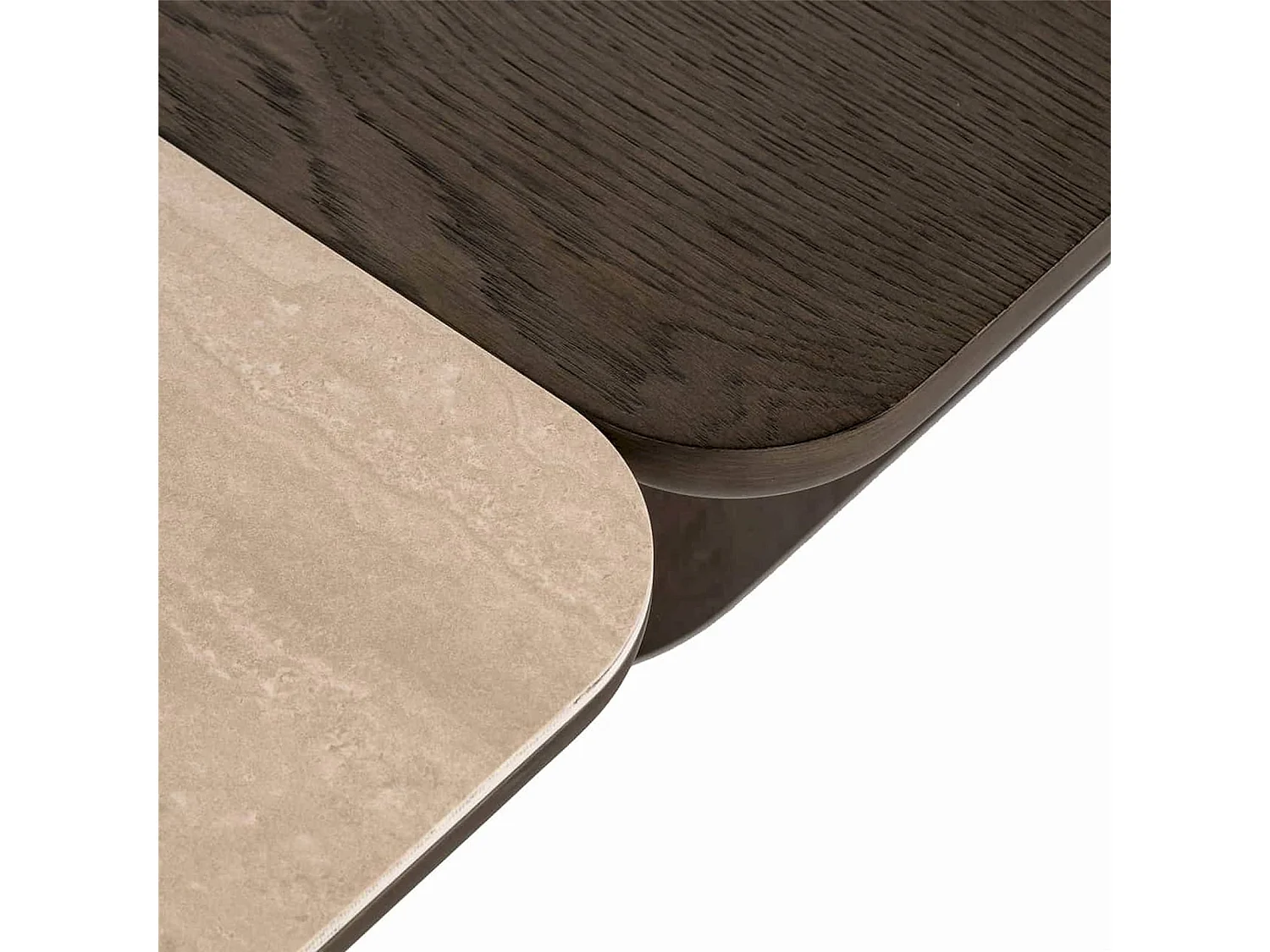 table basse design marron effet bois et travertin contemporain