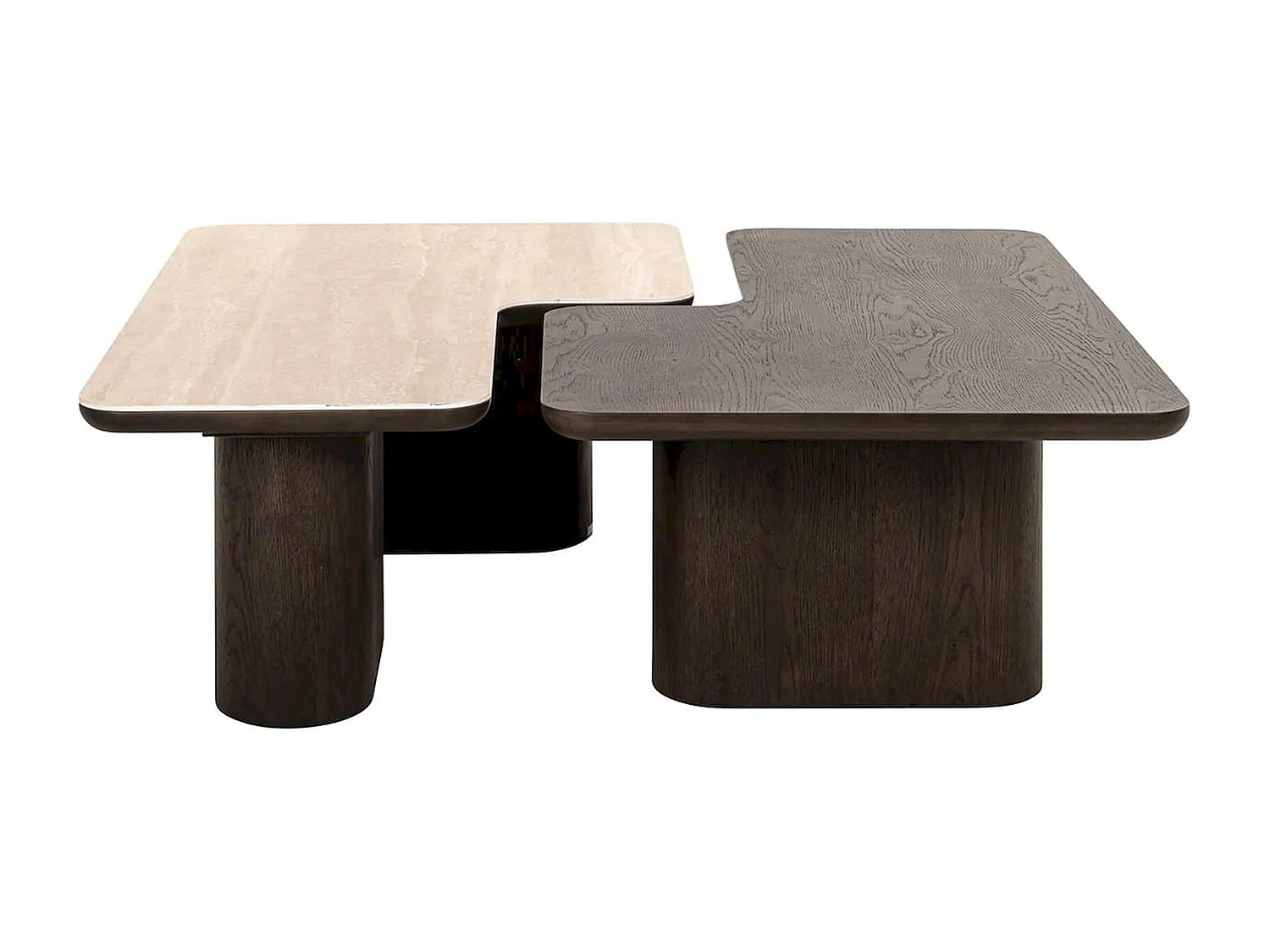 table basse design marron effet bois et travertin contemporain