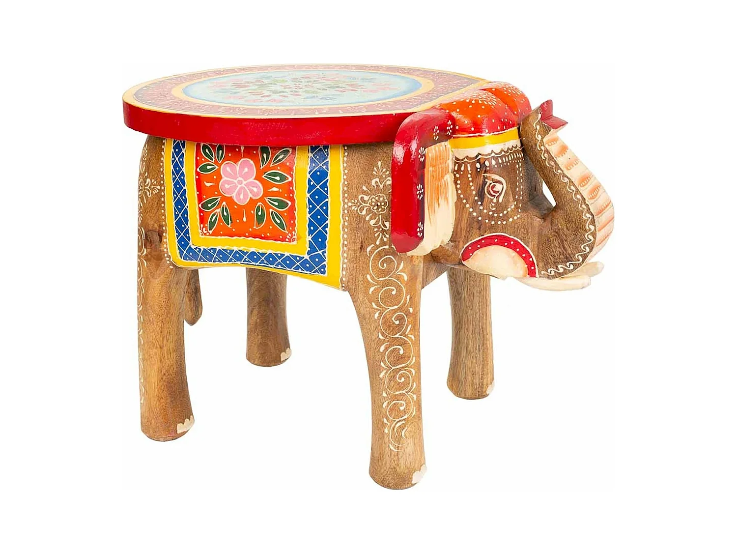 table basse éléphant bois peint décor coloré artisanal