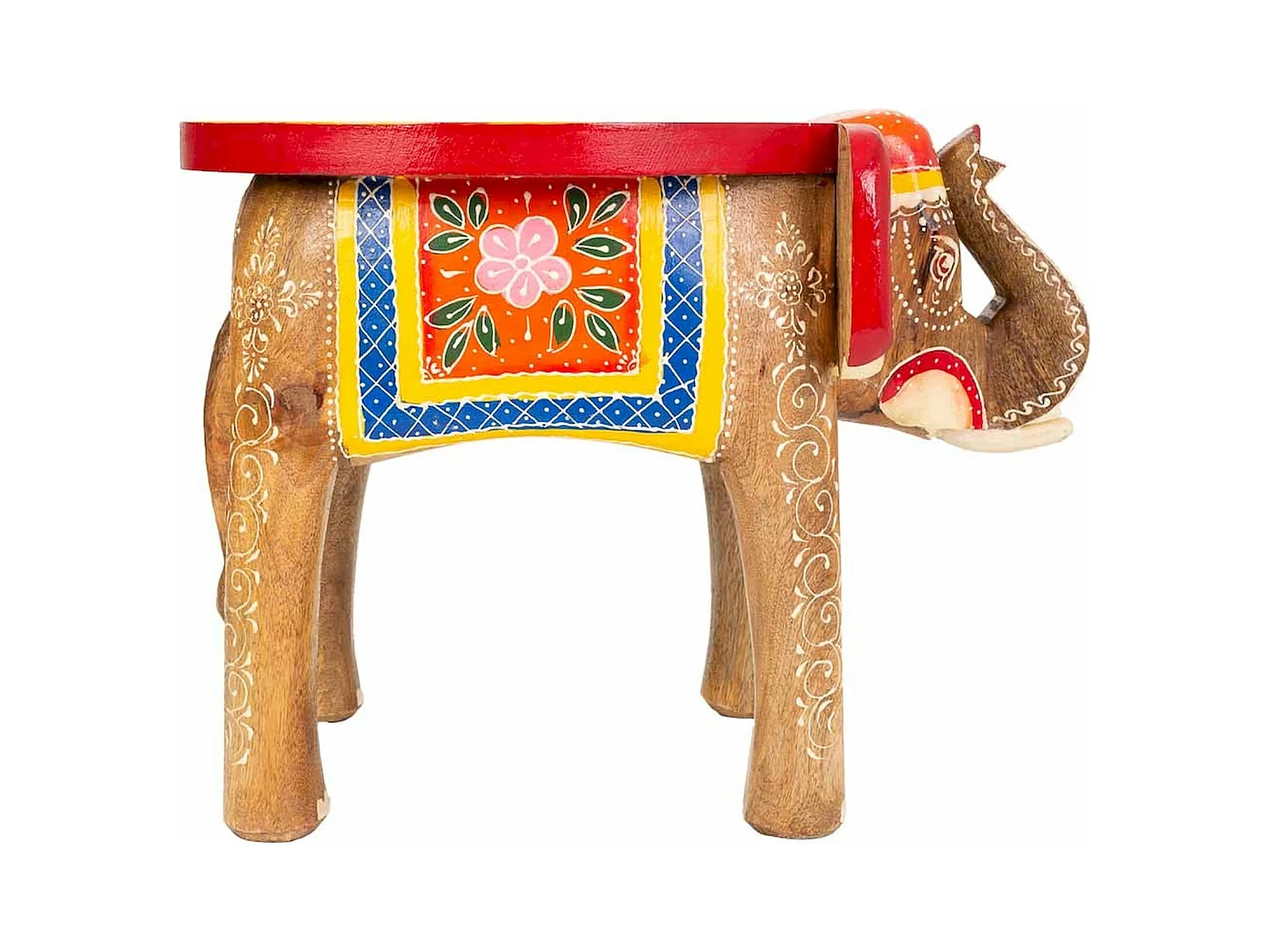 table basse éléphant bois peint décor coloré artisanal