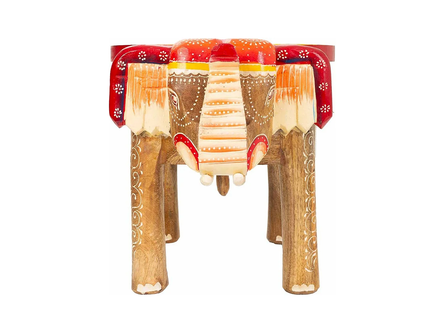 table basse éléphant bois peint décor coloré artisanal