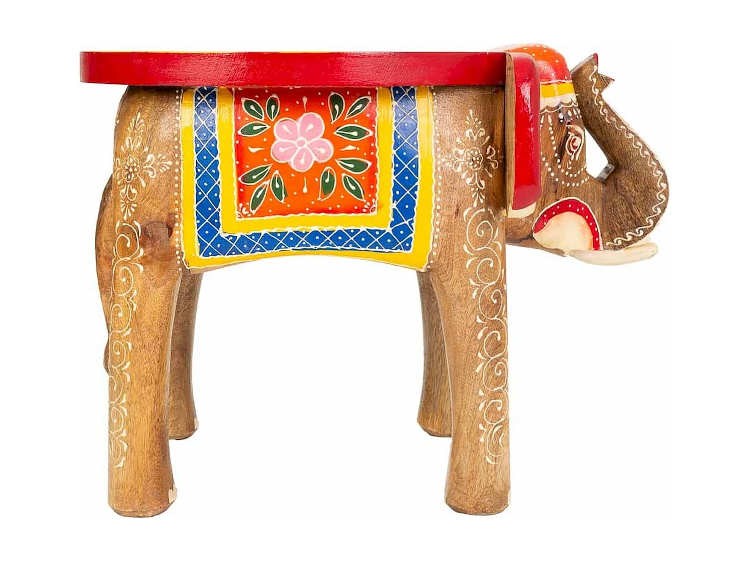 table basse éléphant bois peint décor coloré artisanal