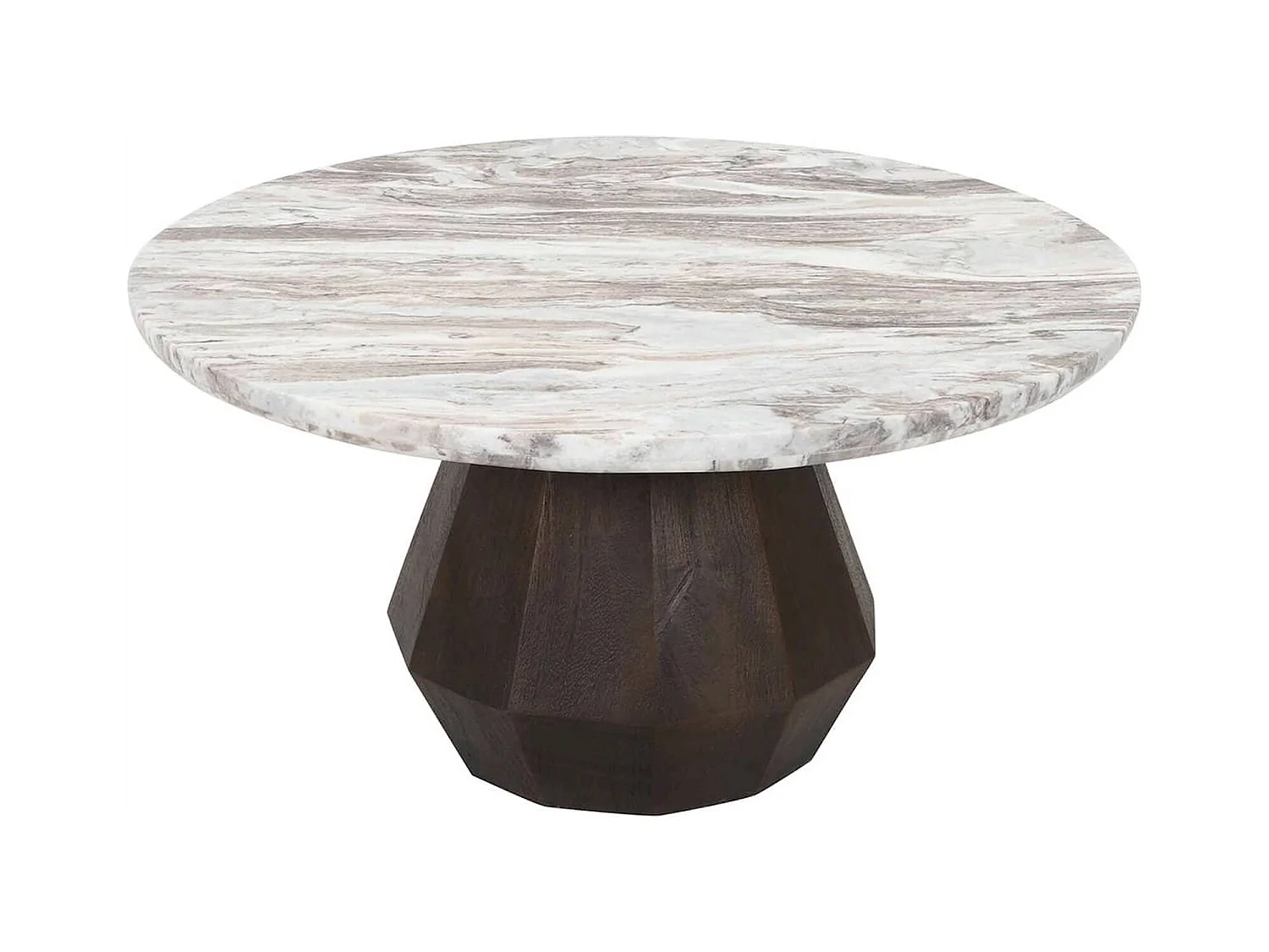 table basse ronde en marbre et bois de manguier brun élégant