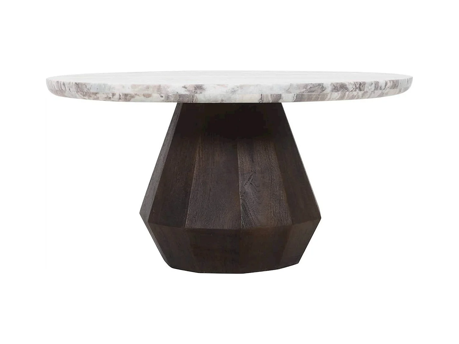 table basse ronde en marbre et bois de manguier brun élégant