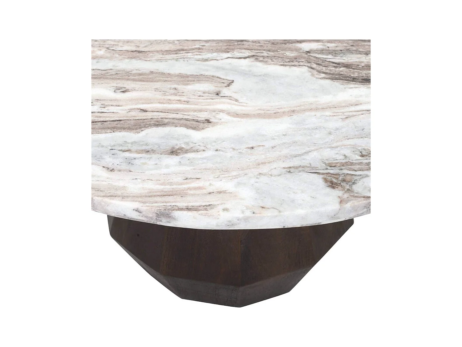 table basse ronde en marbre et bois de manguier brun élégant