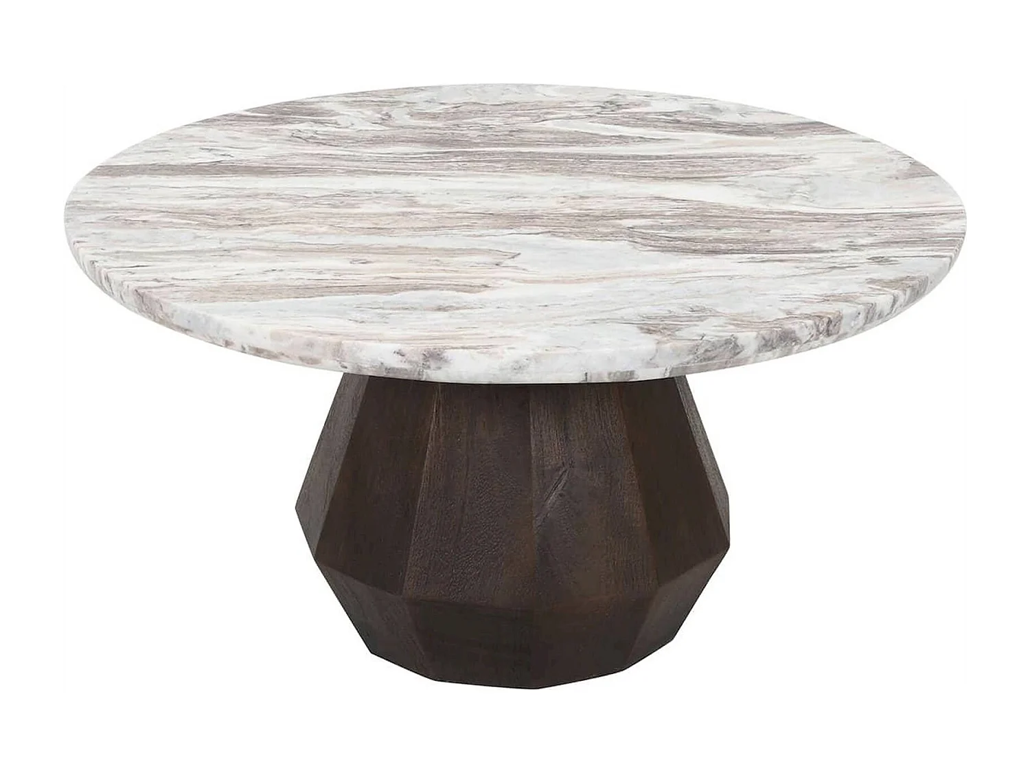 table basse ronde en marbre et bois de manguier brun élégant