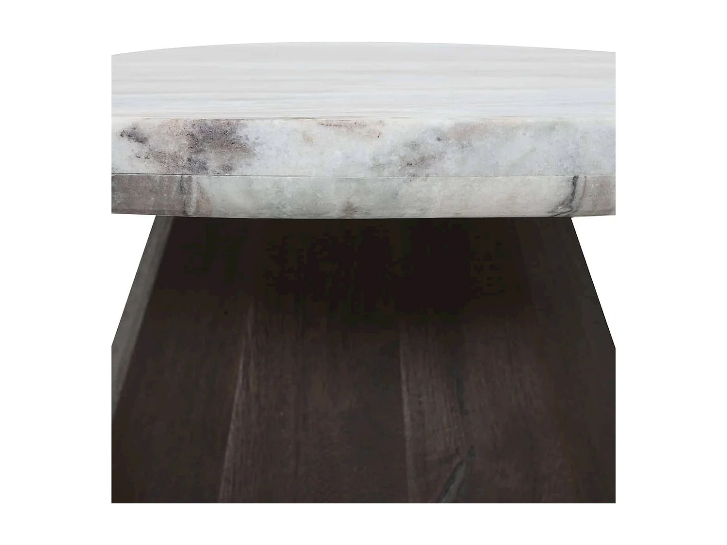 table basse ronde en marbre et bois de manguier brun élégant