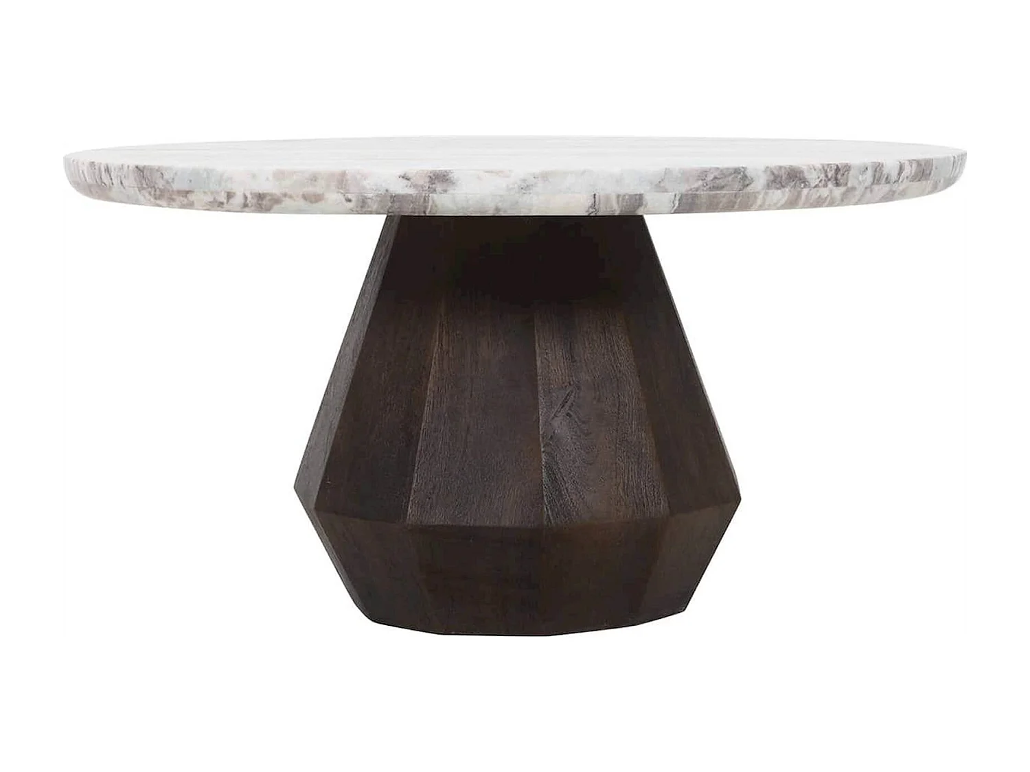 table basse ronde en marbre et bois de manguier brun élégant