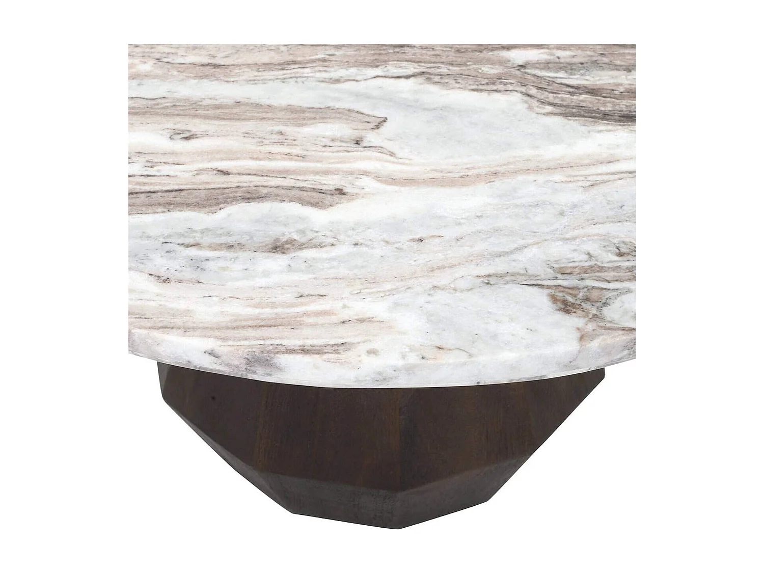 table basse ronde en marbre et bois de manguier brun élégant