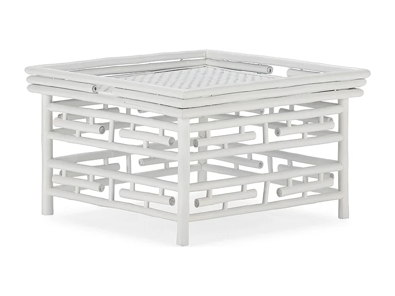 table à café blanc en bambou et rotin style salon contemporain