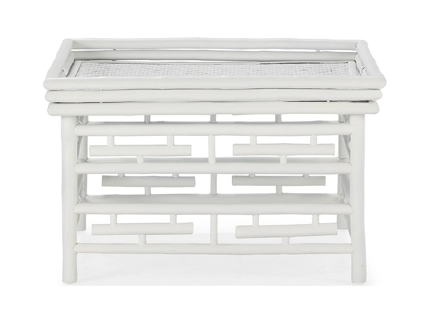 table à café blanc en bambou et rotin style salon contemporain