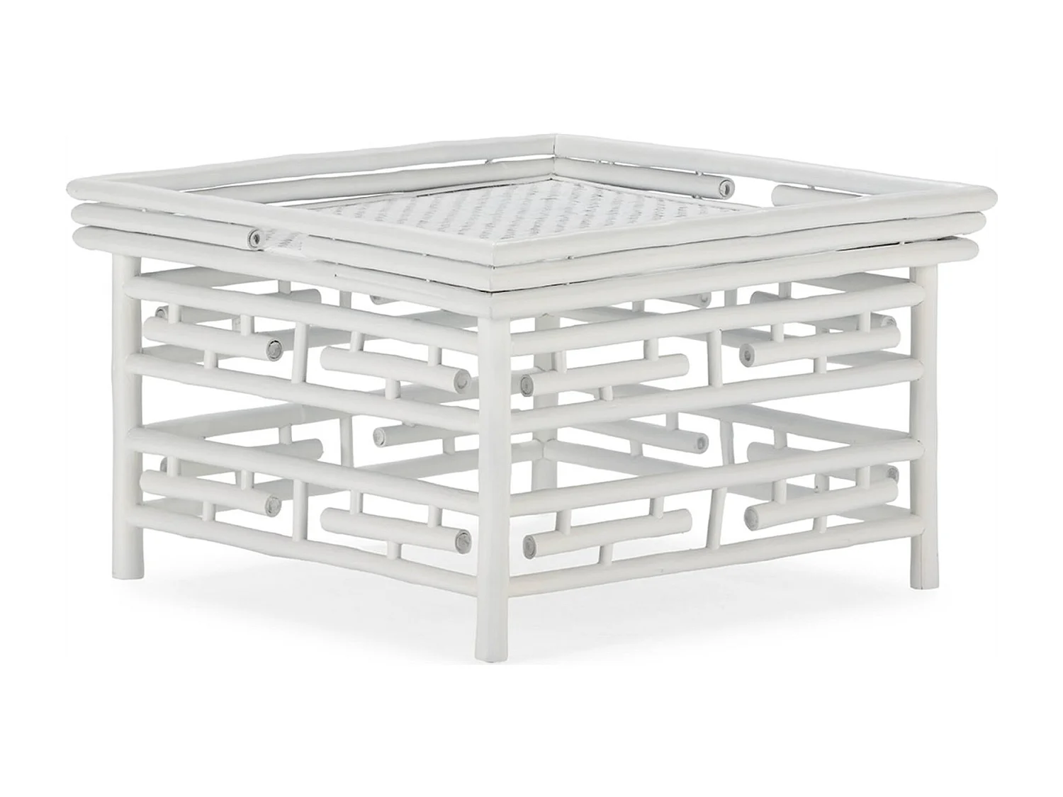 table à café blanc en bambou et rotin style salon contemporain