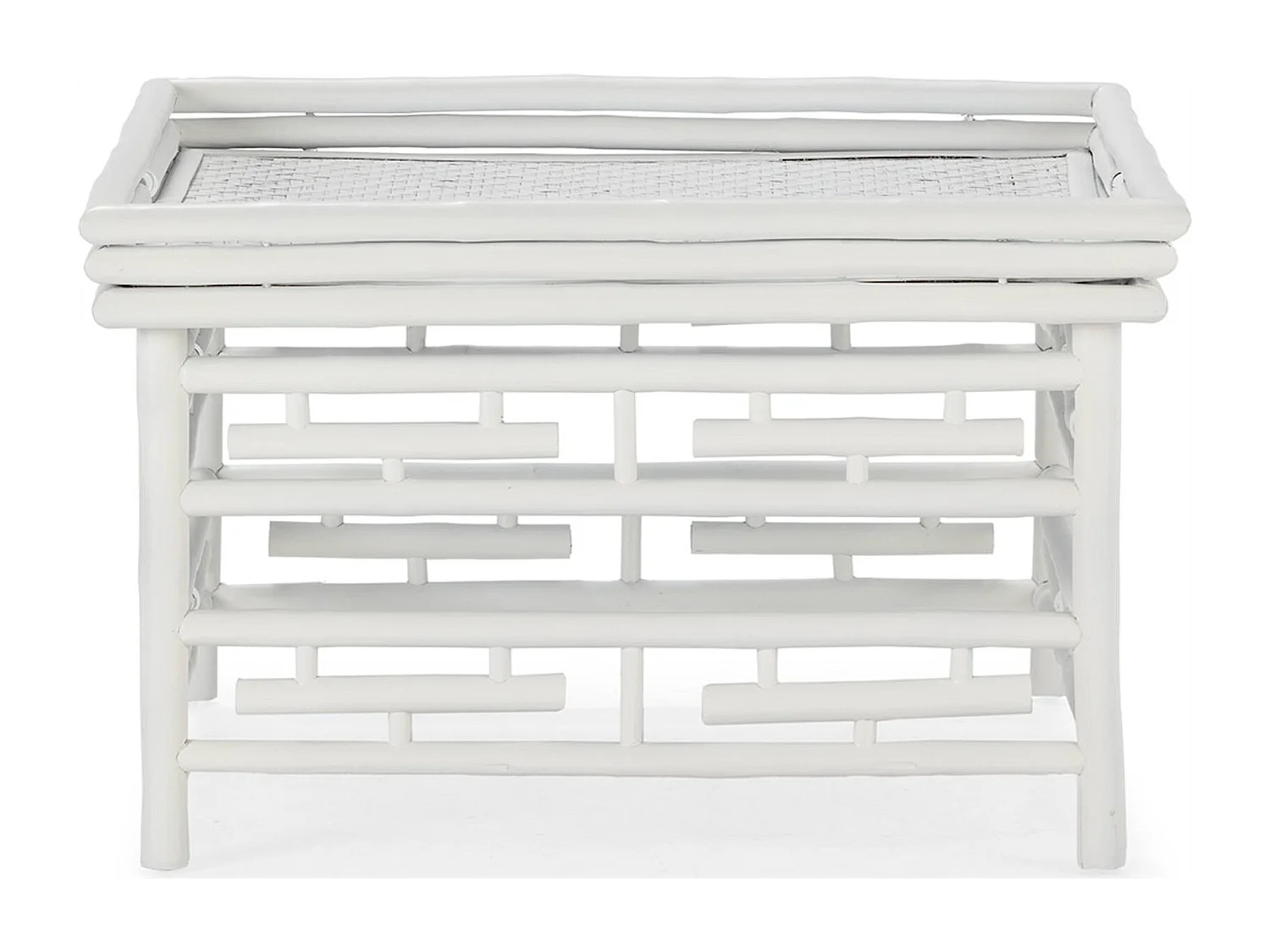 table à café blanc en bambou et rotin style salon contemporain