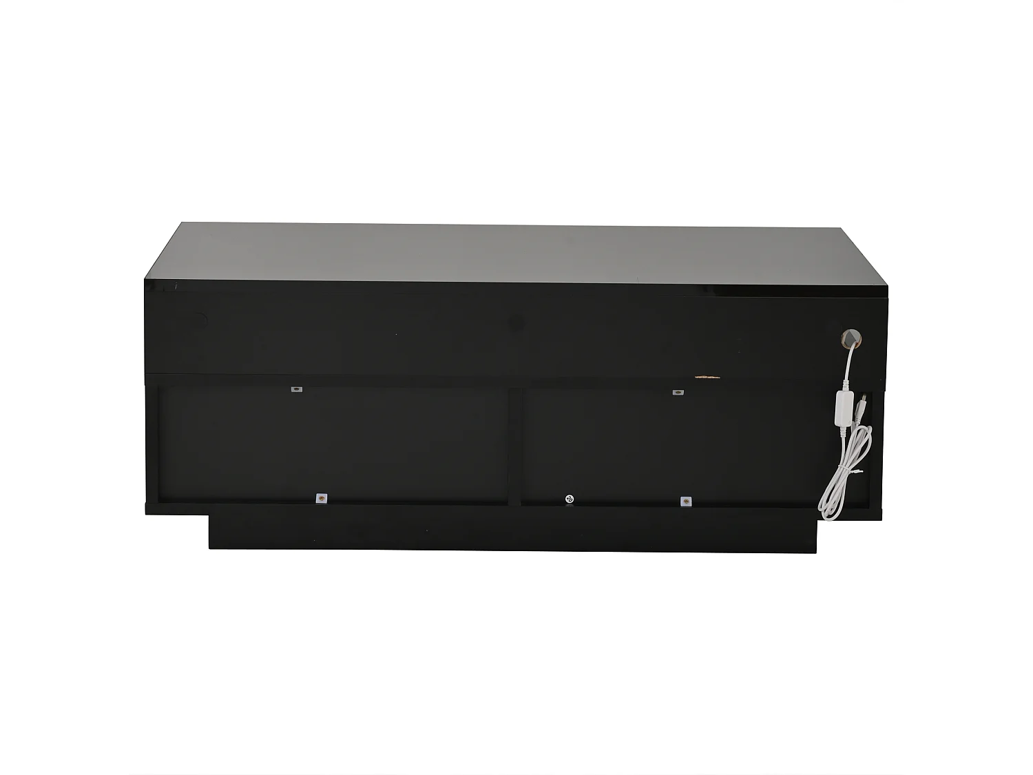 Tavolino da caffè lucido - 90 x 45 x 35,5 cm - con 2 cassetti + LED - vetro temperato + MDF - nero