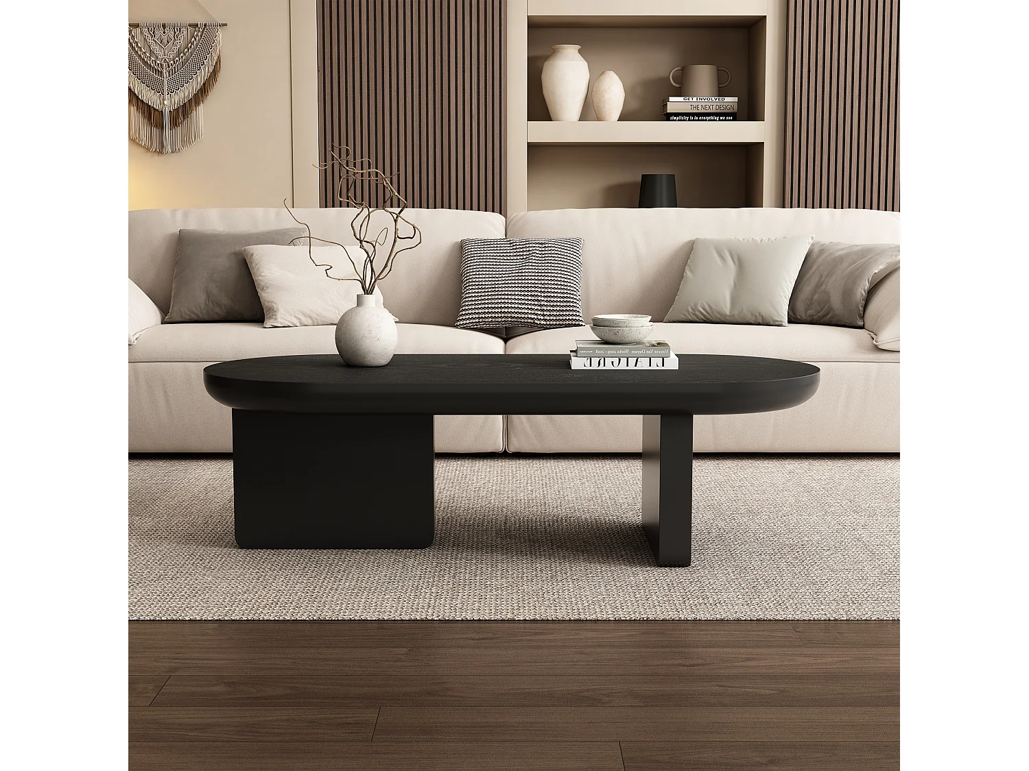 Table basse moderne 119.7x49.8x35.5 cm - Forme ovale - En MDF - Noir