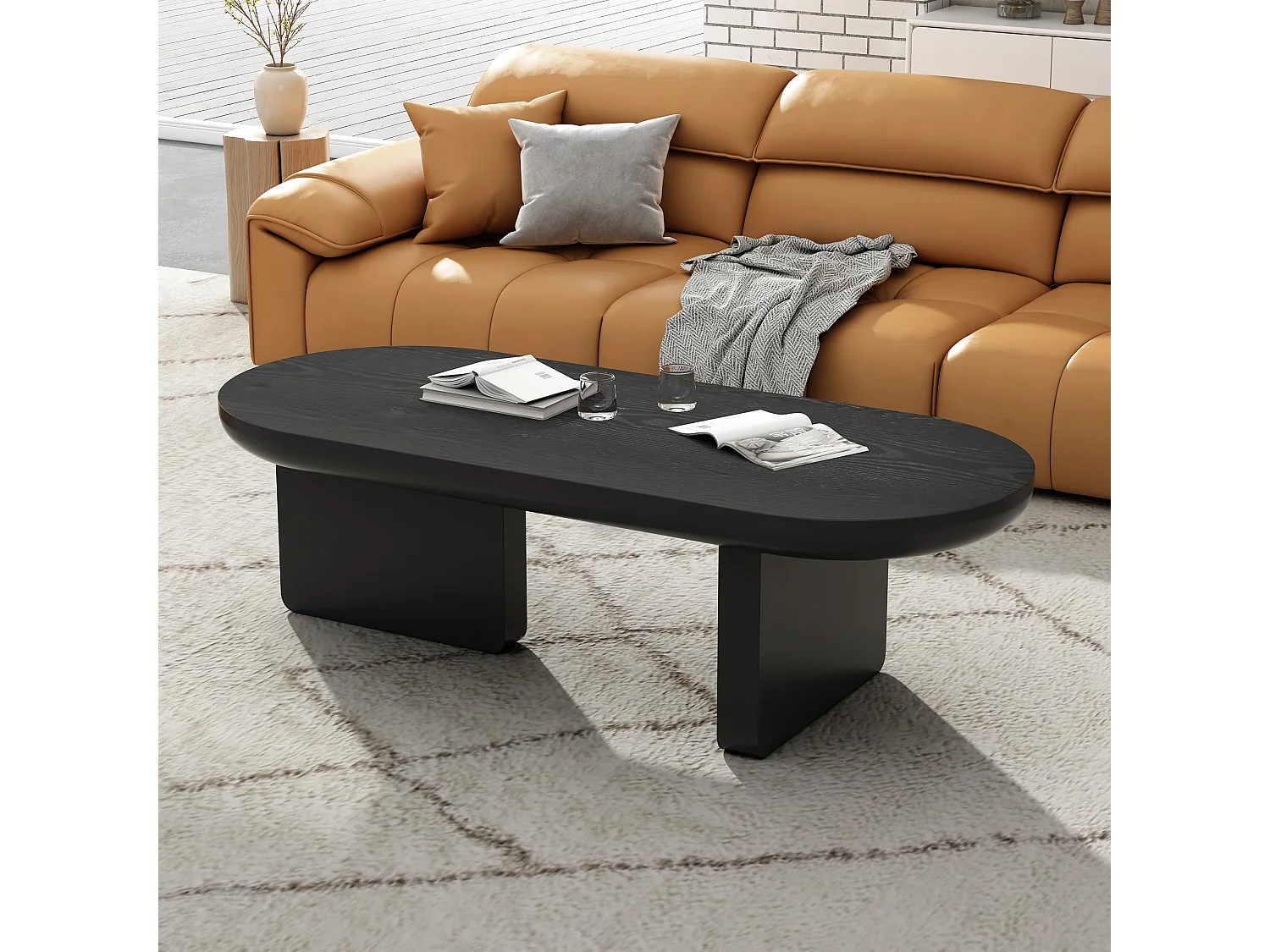 Table basse moderne 119.7x49.8x35.5 cm - Forme ovale - En MDF - Noir