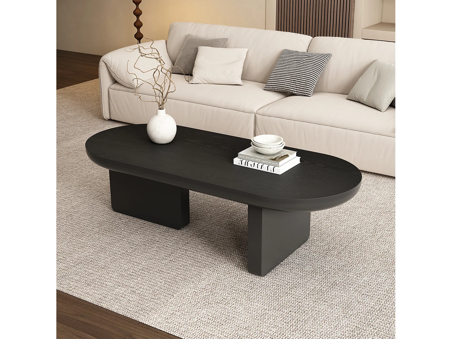 Table basse moderne 119.7x49.8x35.5 cm - Forme ovale - En MDF - Noir