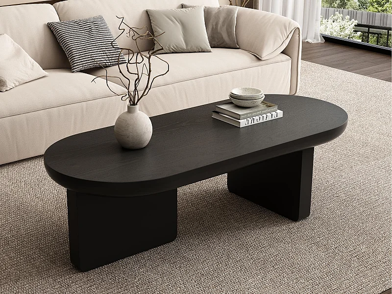 Table basse moderne 119.7x49.8x35.5 cm - Forme ovale - En MDF - Noir