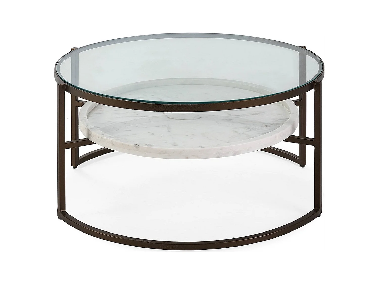 Table à café verre et marbre blanc finition bronze antique