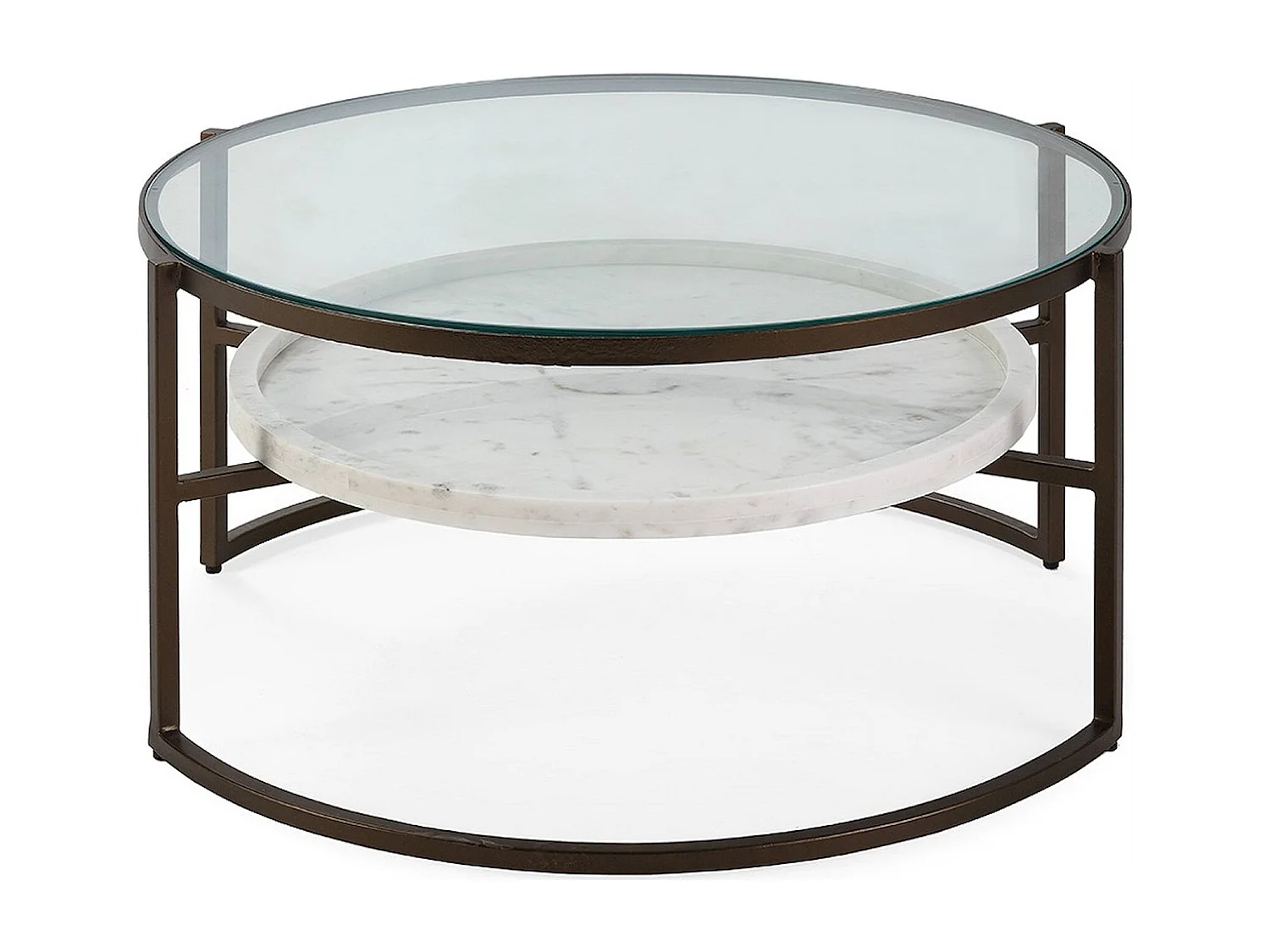 Table à café verre et marbre blanc finition bronze antique