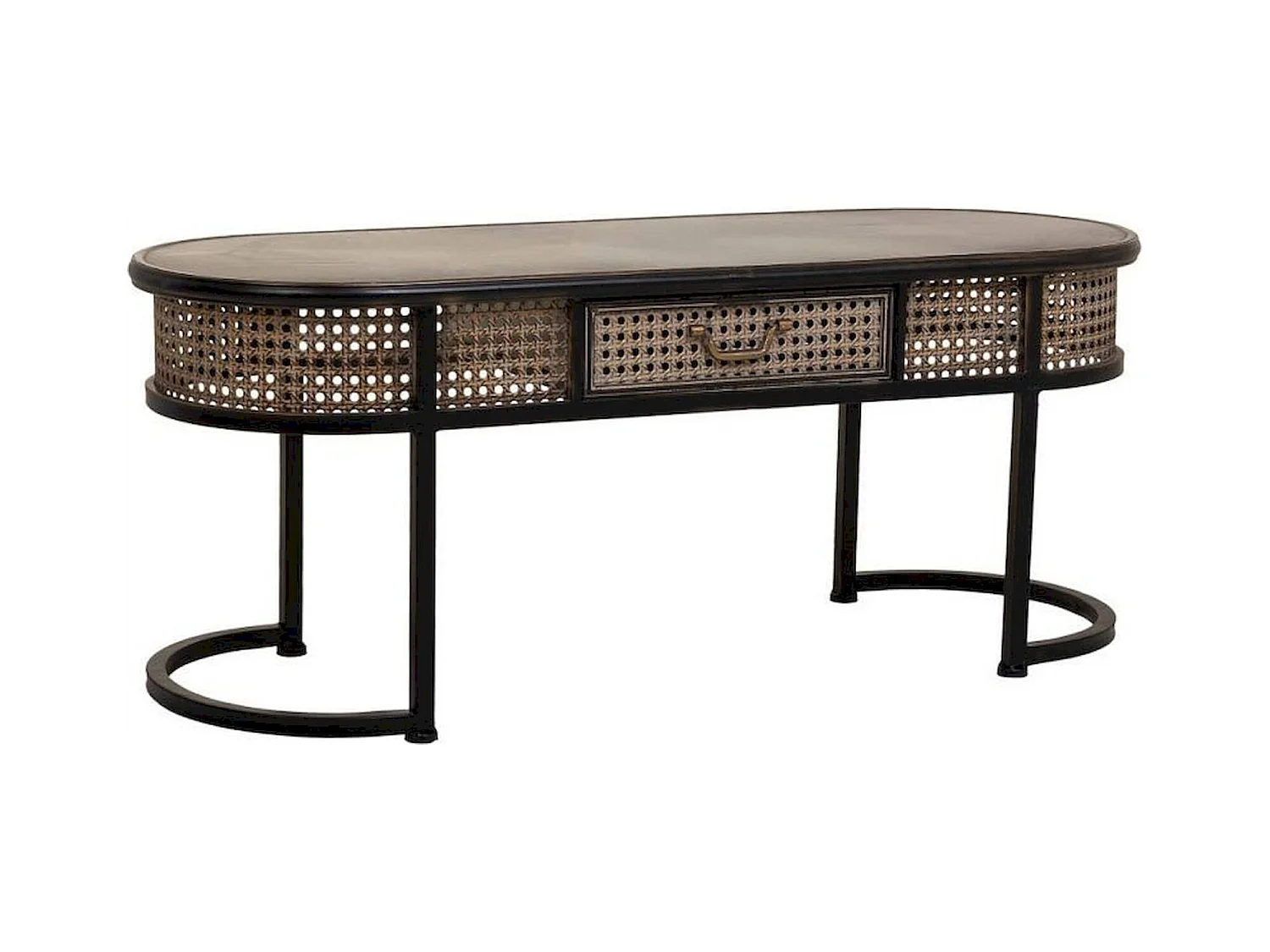 table basse métal marron style vintage avec tiroir intégré