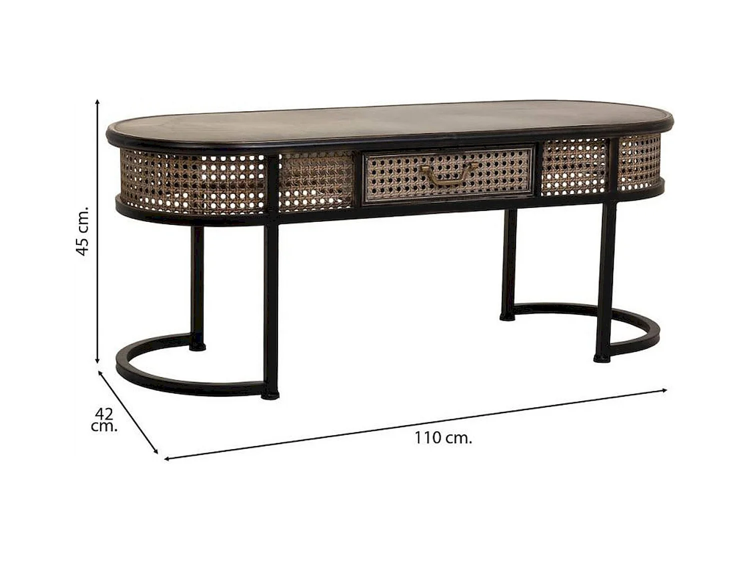 table basse métal marron style vintage avec tiroir intégré