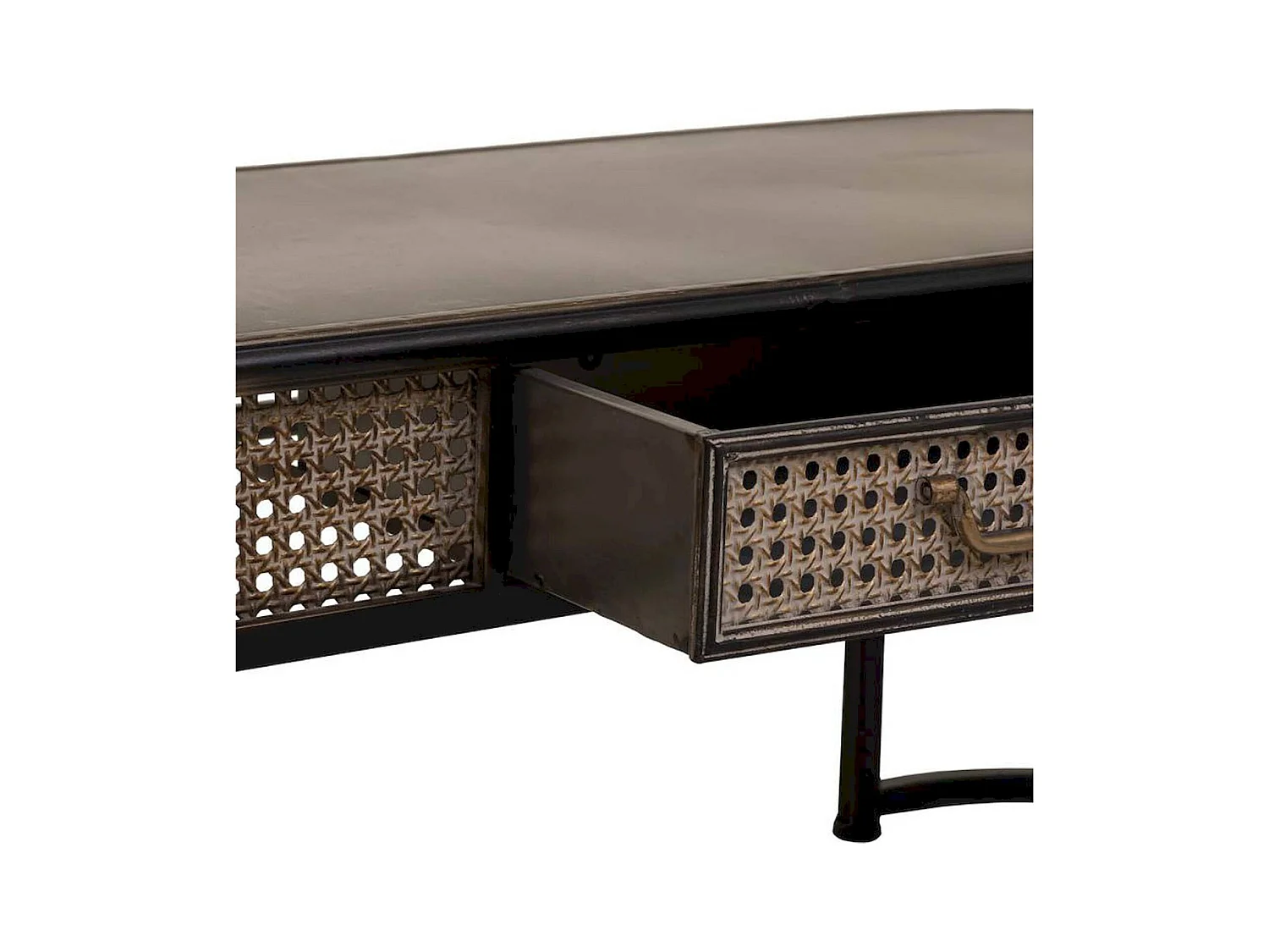 table basse métal marron style vintage avec tiroir intégré