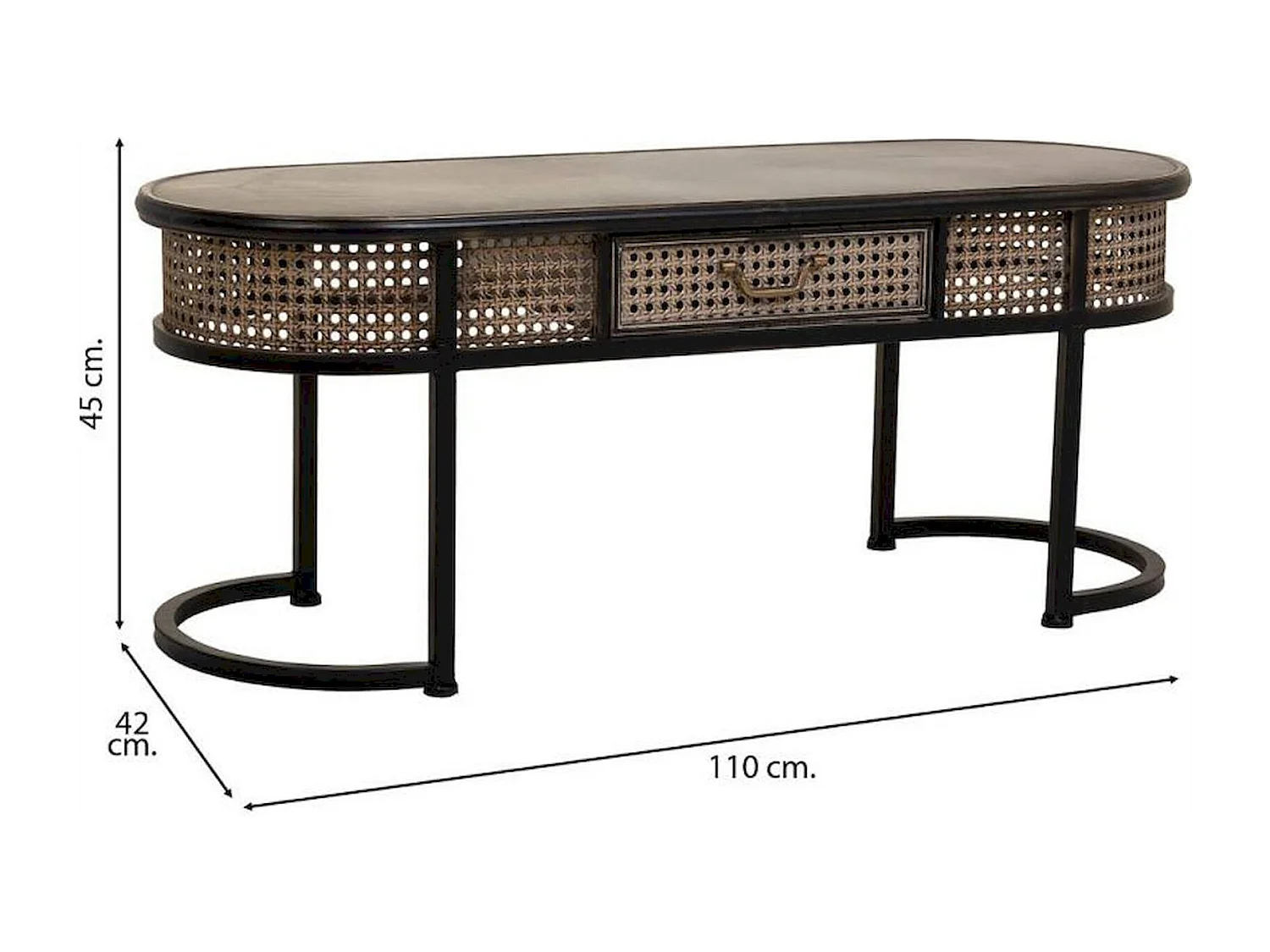 table basse métal marron style vintage avec tiroir intégré